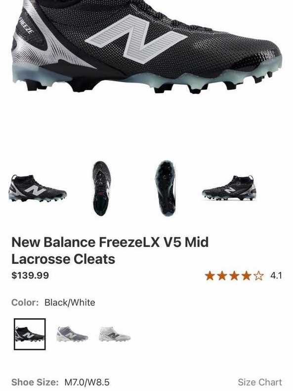 New Balance Black And White Lacrosse Cleats - Freezelx V5 Mid